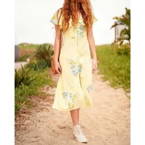 NWT URBAN OUTFITTERS FLORAL RUFFLE BUTTON DOWN MIDI DRESS SIZE XS